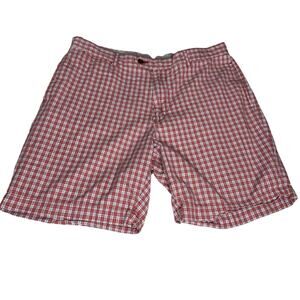Cremieux Men's size 35 Red Plaid Shorts Mid Rise Flat Front Chino Pockets